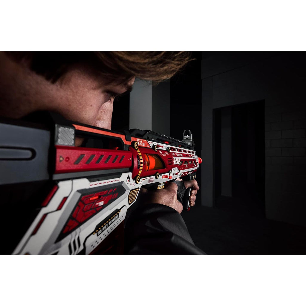 XSHOT Skins Pro Series Longshot Blaster with Shoulder Stock, 20 Half - Length Darts and 20 Full - Length Darts, 2 Interchangeable Clips, Toy Foam Blaster, for Teens and Adults, 8 yrs and Older - Totally Awesome Toys