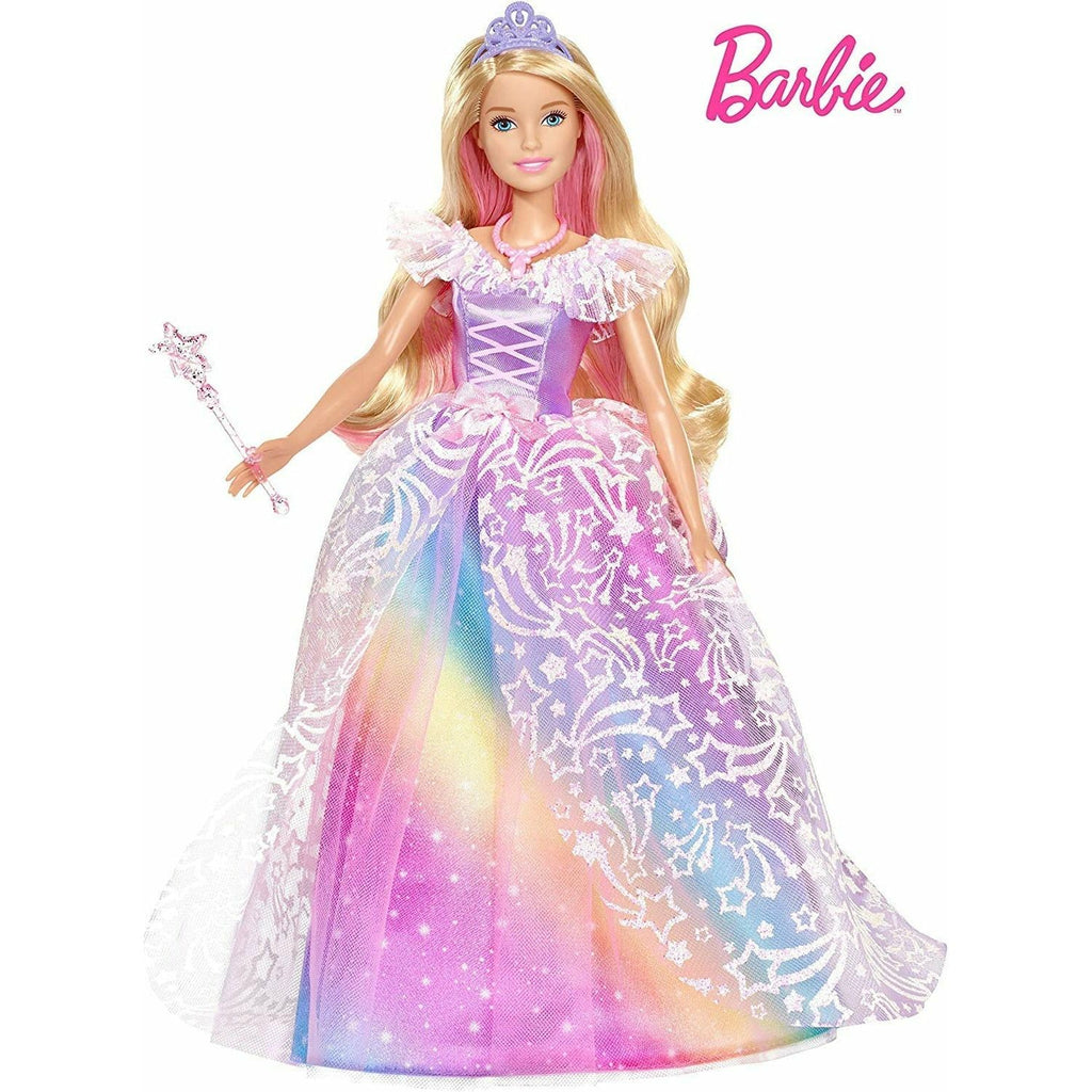 Barbie Dreamtopia Royal Ball Princess Doll, Blonde Wearing Glittery Rainbow Ball Gown, Brush and 5 Accessories, Gift for 3 to 7 Year Olds, GFR45 - Amazon Exclusive - Totally Awesome Toys