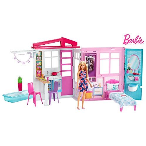 Barbie FXG55 Doll and Dollhouse Portable 1-Story Playset with Pool - Totally Awesome Toys
