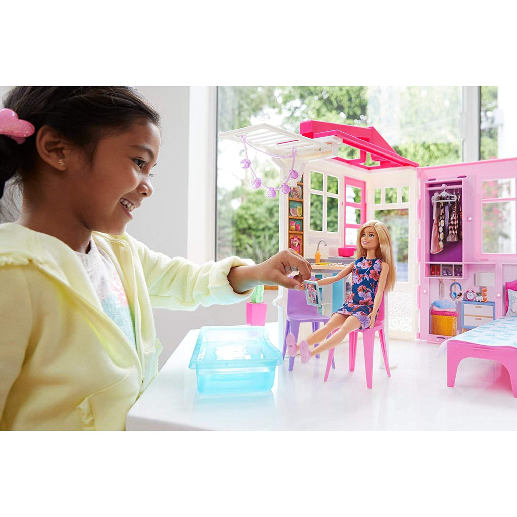 Barbie FXG55 Doll and Dollhouse Portable 1-Story Playset with Pool - Totally Awesome Toys