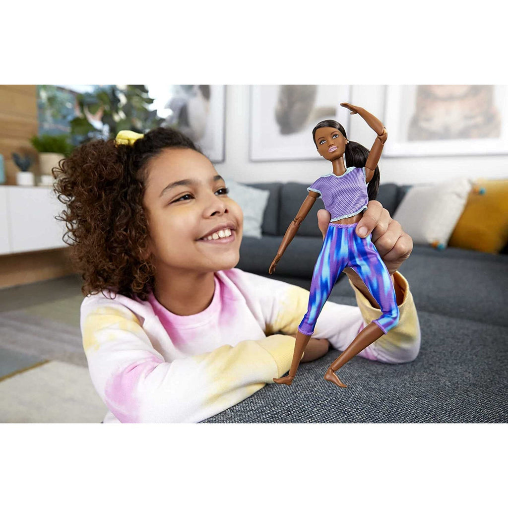 Barbie GXF06 Made to Move Doll with 22 Flexible Joints & Curly Brunette Ponytail Wearing Athleisure-wear for Kids 3 to 7 Years Old, - Totally Awesome Toys