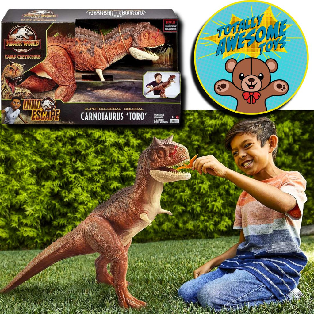 Jurassic World Colossal Carnotaurus Toro Dinosaur Action Figure Camp Cretaceous with Stomach-Release Feature - Totally Awesome Toys