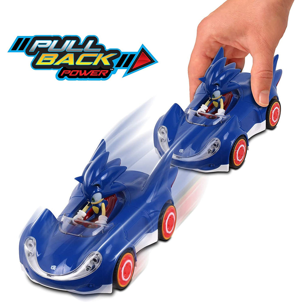 Official Sonic the Hedgehog Movie Toys | SEGA Racing Pull Back Speed Racer | Large Size Toy Car- Blue - Totally Awesome Toys