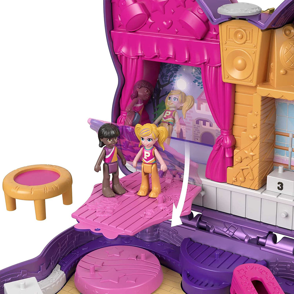 Polly Pocket Sparkle Stage Bow Compact, 2 Micro Dolls, 5 Reveals, 12 Accessories, Pop & Swap Feature, 4 & Up - Totally Awesome Toys