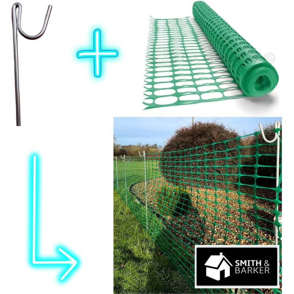 Smith & Barker Barrier Fencing Mesh Roll 130gsm Temporary Garden Outdoor Dog Fence Building Site Plastic 25M 50M Netting Pins Stakes Shepherds Crook - Totally Awesome Toys