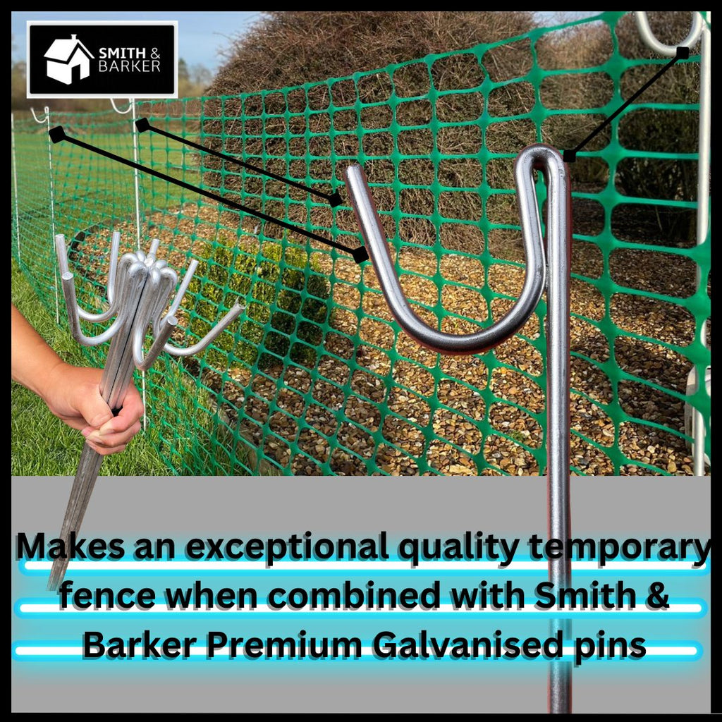 Smith & Barker Barrier Fencing Mesh Roll 130gsm Temporary Garden Outdoor Dog Fence Building Site Plastic 25M 50M Netting Pins Stakes Shepherds Crook - Totally Awesome Toys