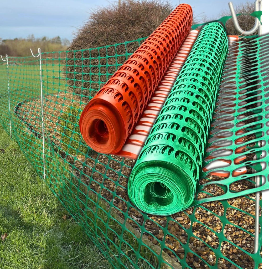 Smith & Barker Barrier Fencing Mesh Roll 130gsm Temporary Garden Outdoor Dog Fence Building Site Plastic 25M 50M Netting Pins Stakes Shepherds Crook - Totally Awesome Toys
