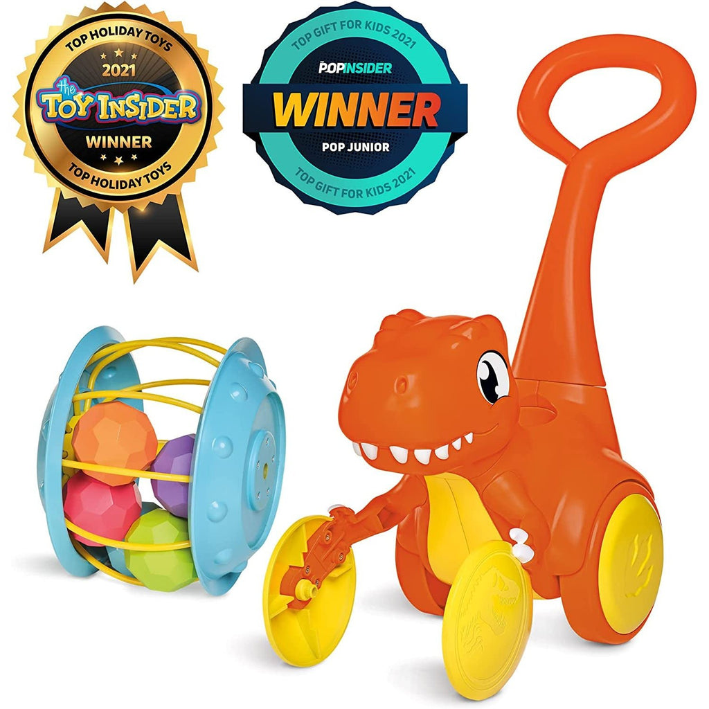 Toomies Tomy Pic & Push T. Rex Jurassic World, Educational Push & Go Vehicle, Colourful Dinosaur Toy for Baby Boys & Girls Aged 12 Months + - Totally Awesome Toys